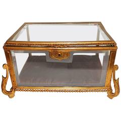 Wonderful French Bronze Beveled Crystal Glass Box Casket Ormolu Mountings
