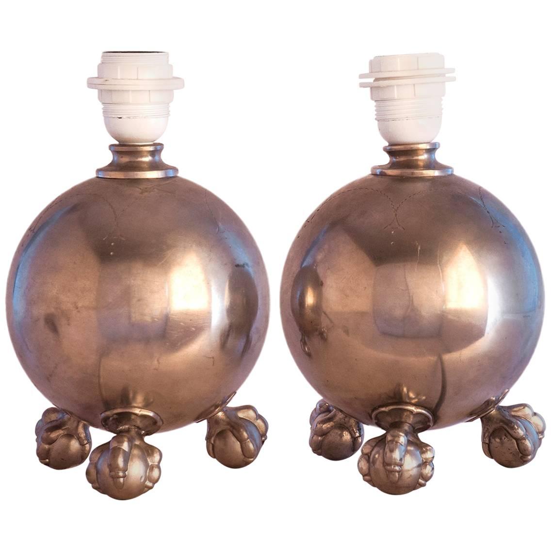 1925-1930 Swedish Grace Art Deco Pair of Pewter Table Lamps For Sale