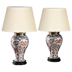 Pair of Imari Pattern Bayeux, Veuve Langlois Porcelain Oil Lamps