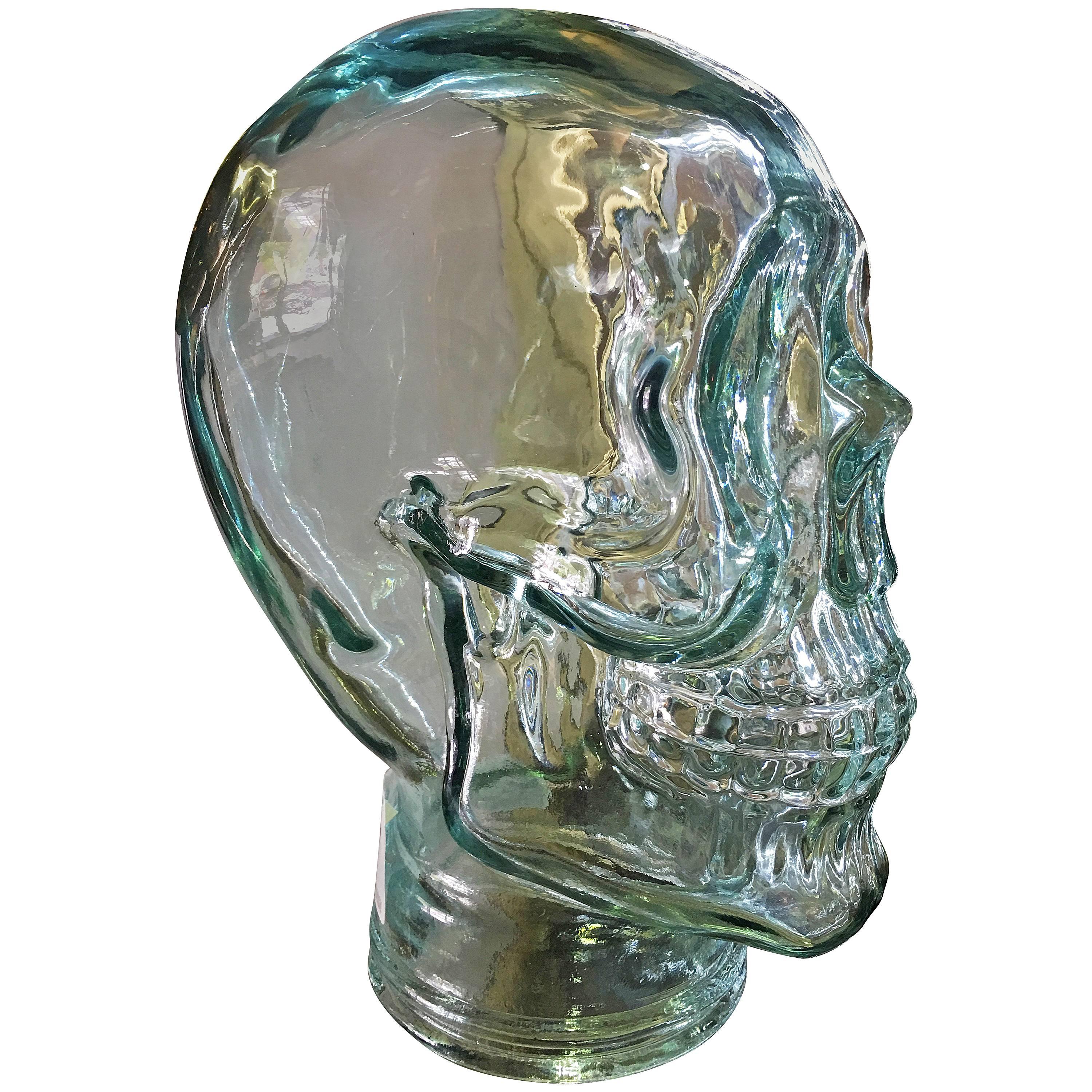 Large Glass Skull Mid-Century Table Sculpture