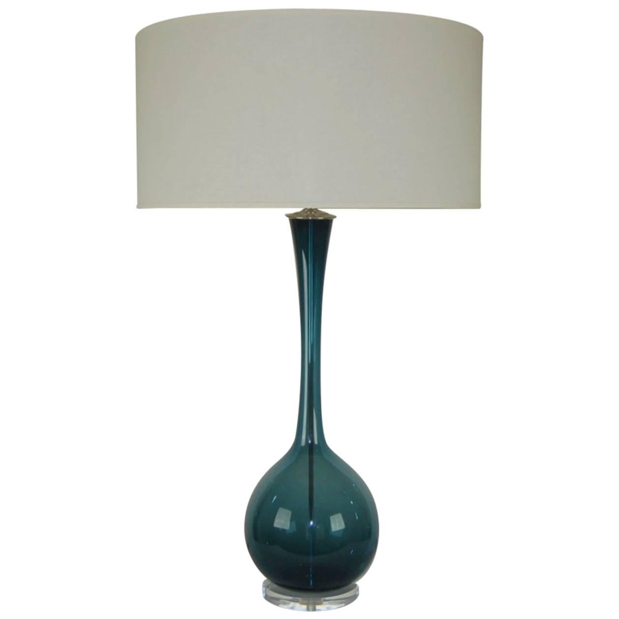 Blue Vintage Glass Table Lamp by Arthur Percy and Marbro For Sale