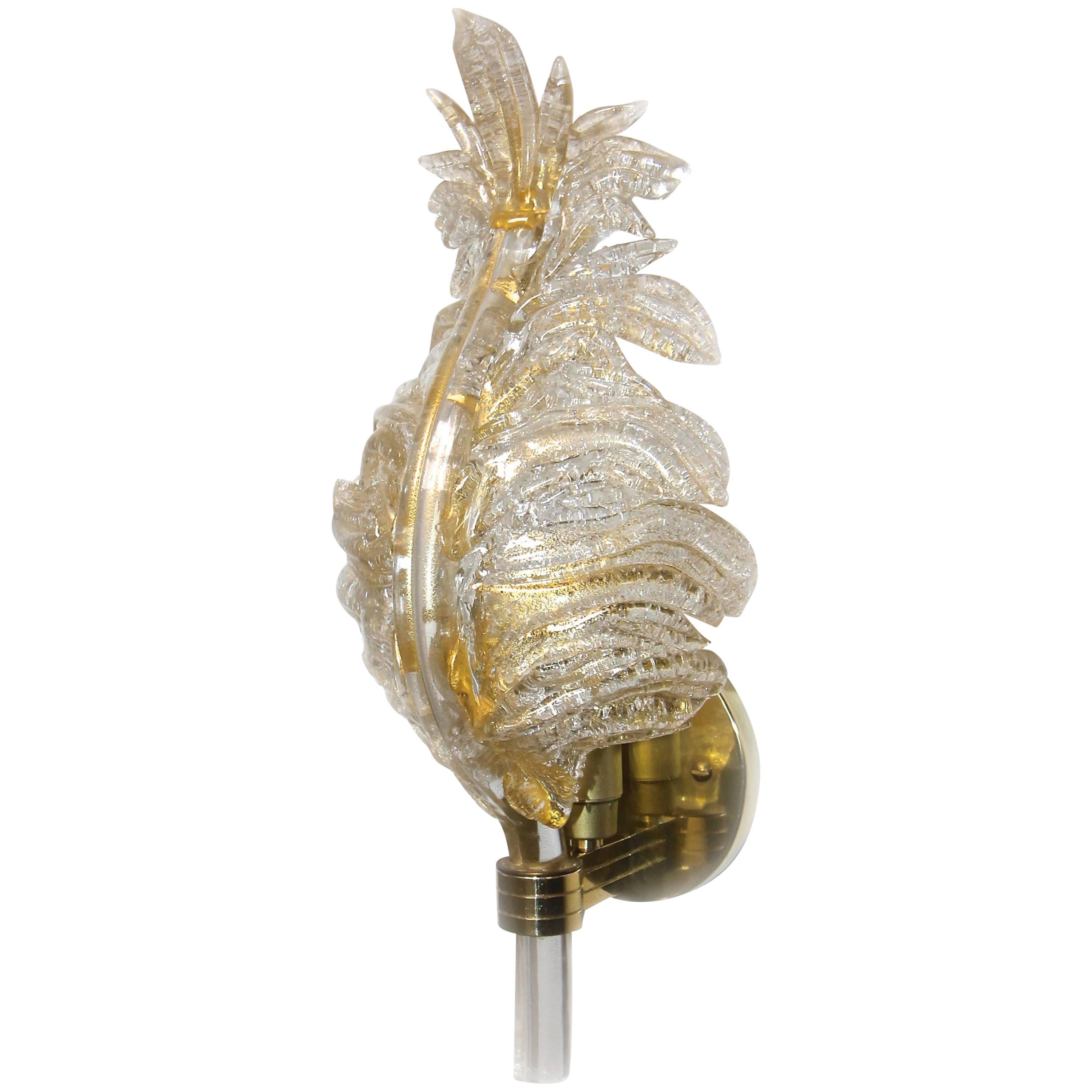 Single Barovier Murano Glass Rugiadoso Leaf Wall Sconce