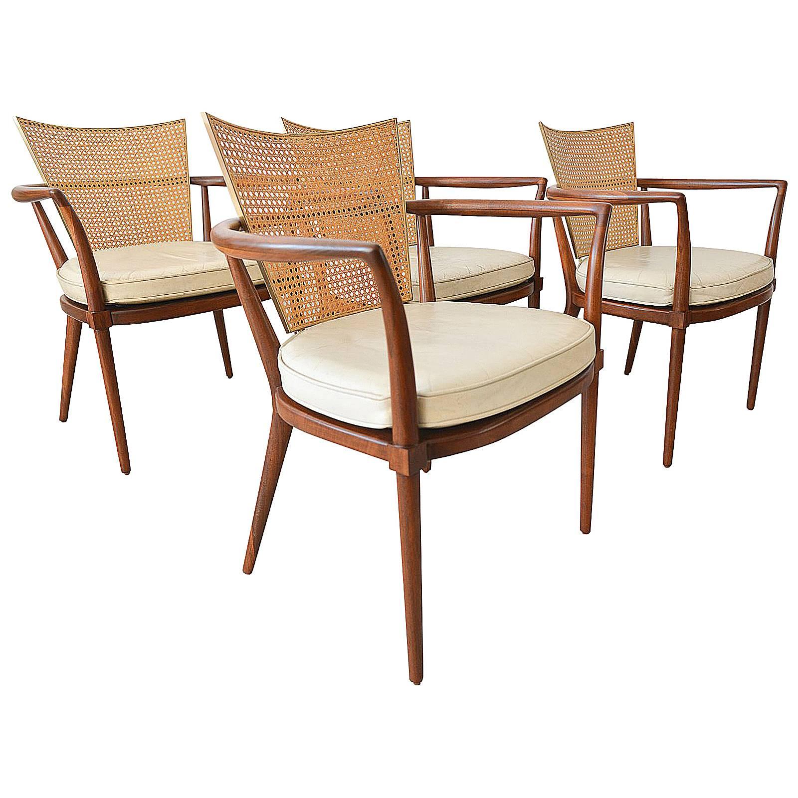 Pair of Walnut, Cane and Brass Armchairs by Bert England, ca. 1955