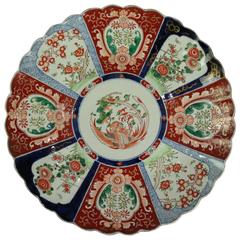 Antique Japanese Imari Porcelain Charger, Foliate Reserves with Phoenix, c1890
