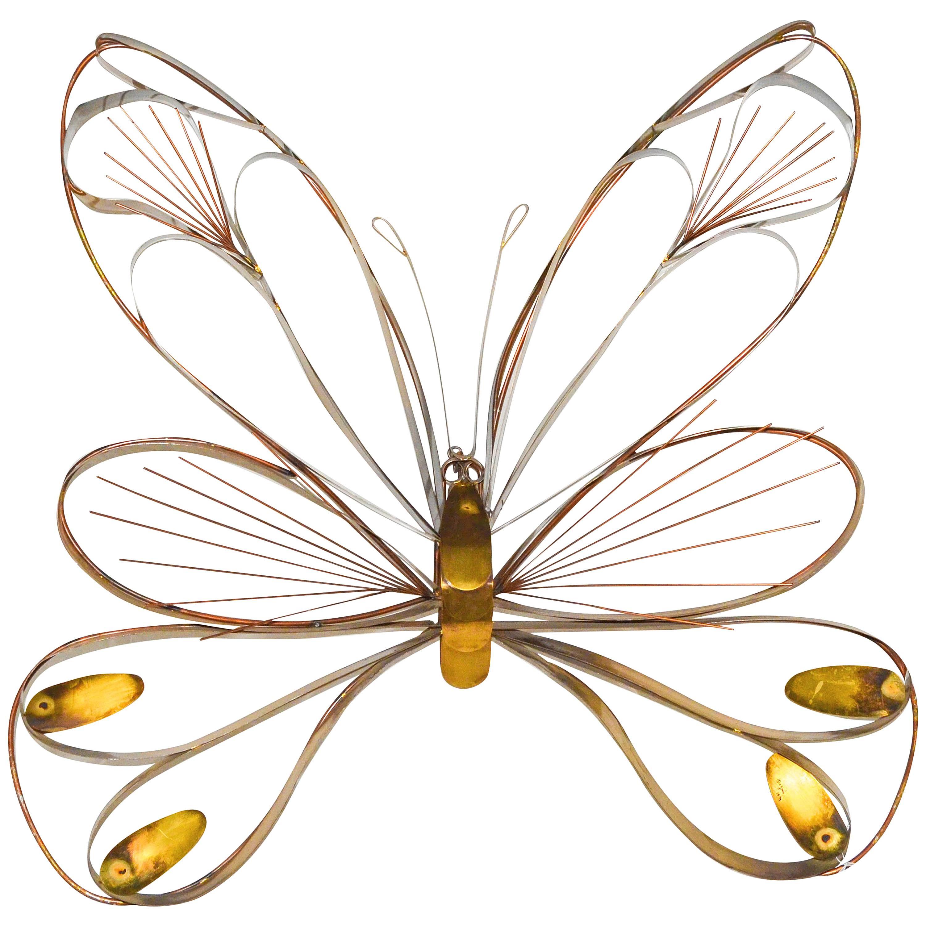 Signed Curtis Jere Brass Butterfly Wall Sculpture For Sale