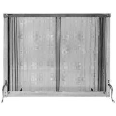 1970s Chromed Fireplace Screen with Metal Curtain