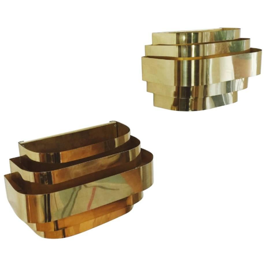 Pair of Brass Cascade Sconces Paul Evans Style for Lightolier For Sale
