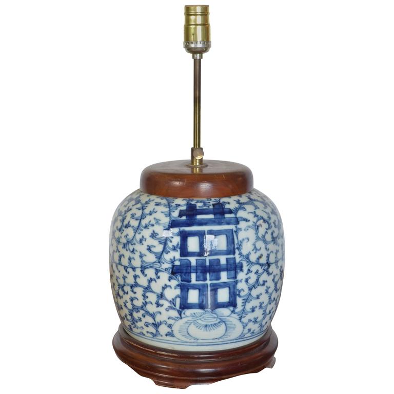 HandPainted Blue and White Ginger Jar Lamp For Sale at 1stdibs