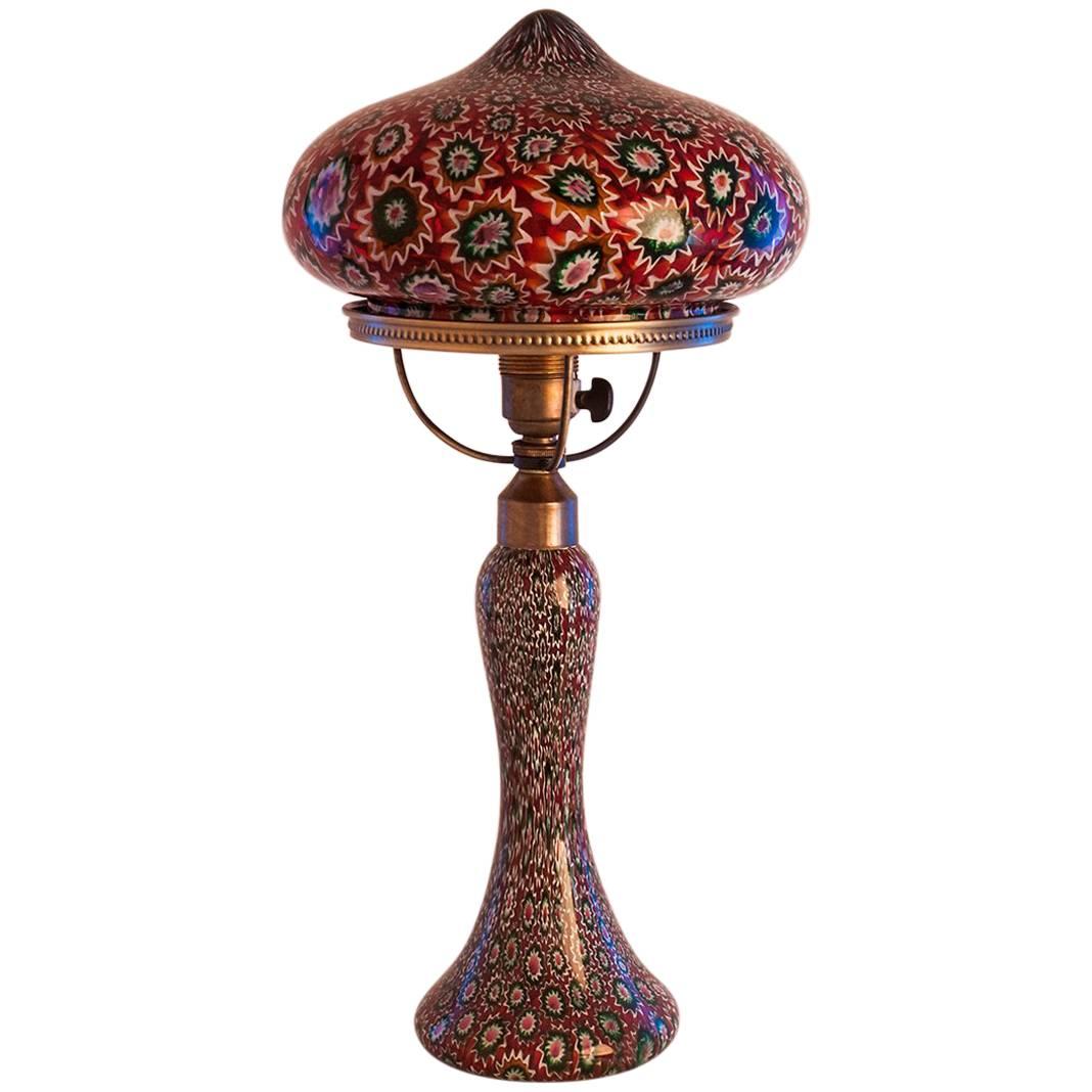 1925 Murano Italian Fratelli Toso Glass Millefiori Table Lamp For Sale