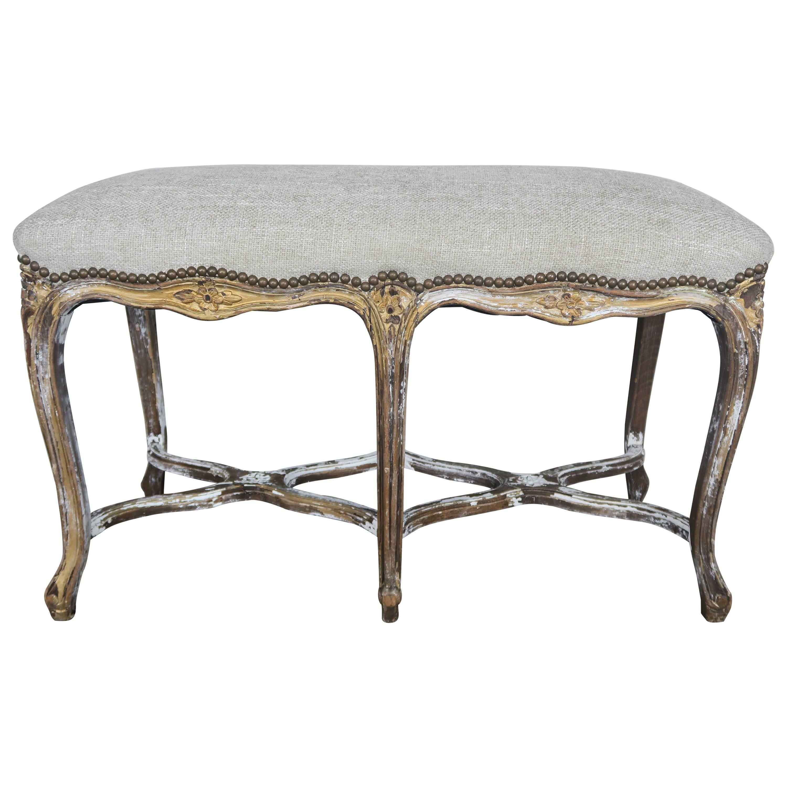 French Louis XV Style Giltwood Bench