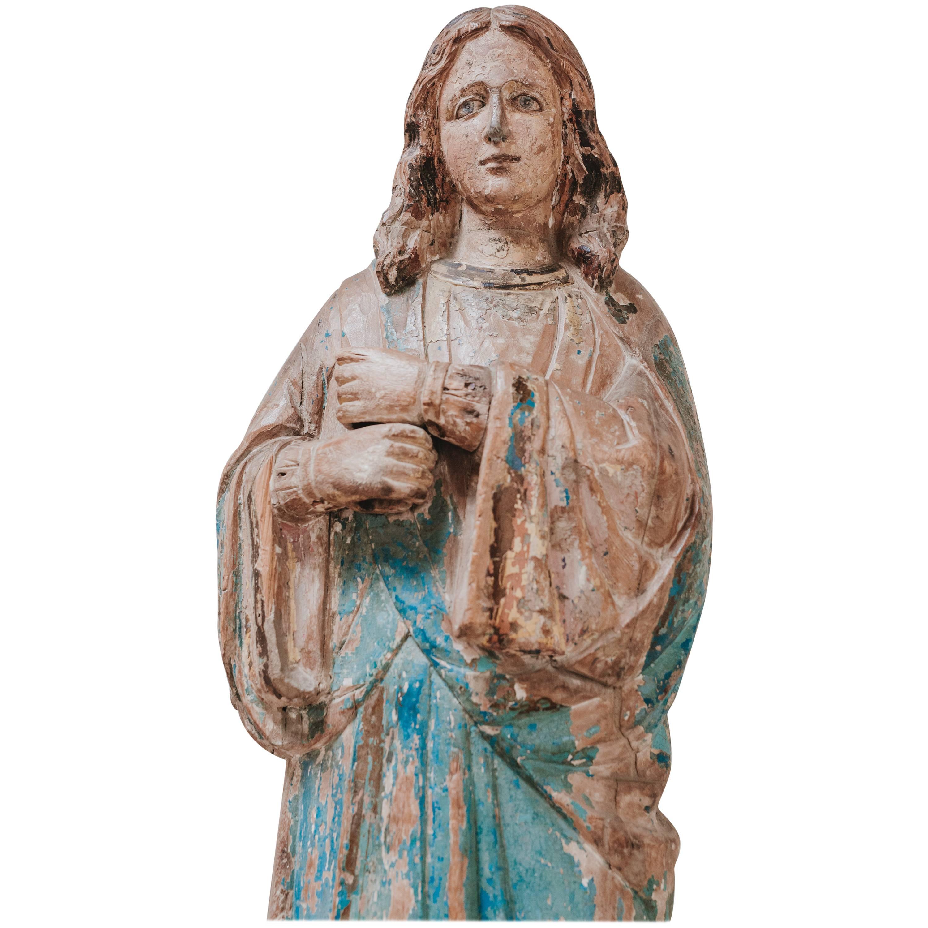 17th Century Polychromed Wooden Statue or Sculpture of Saint Helena