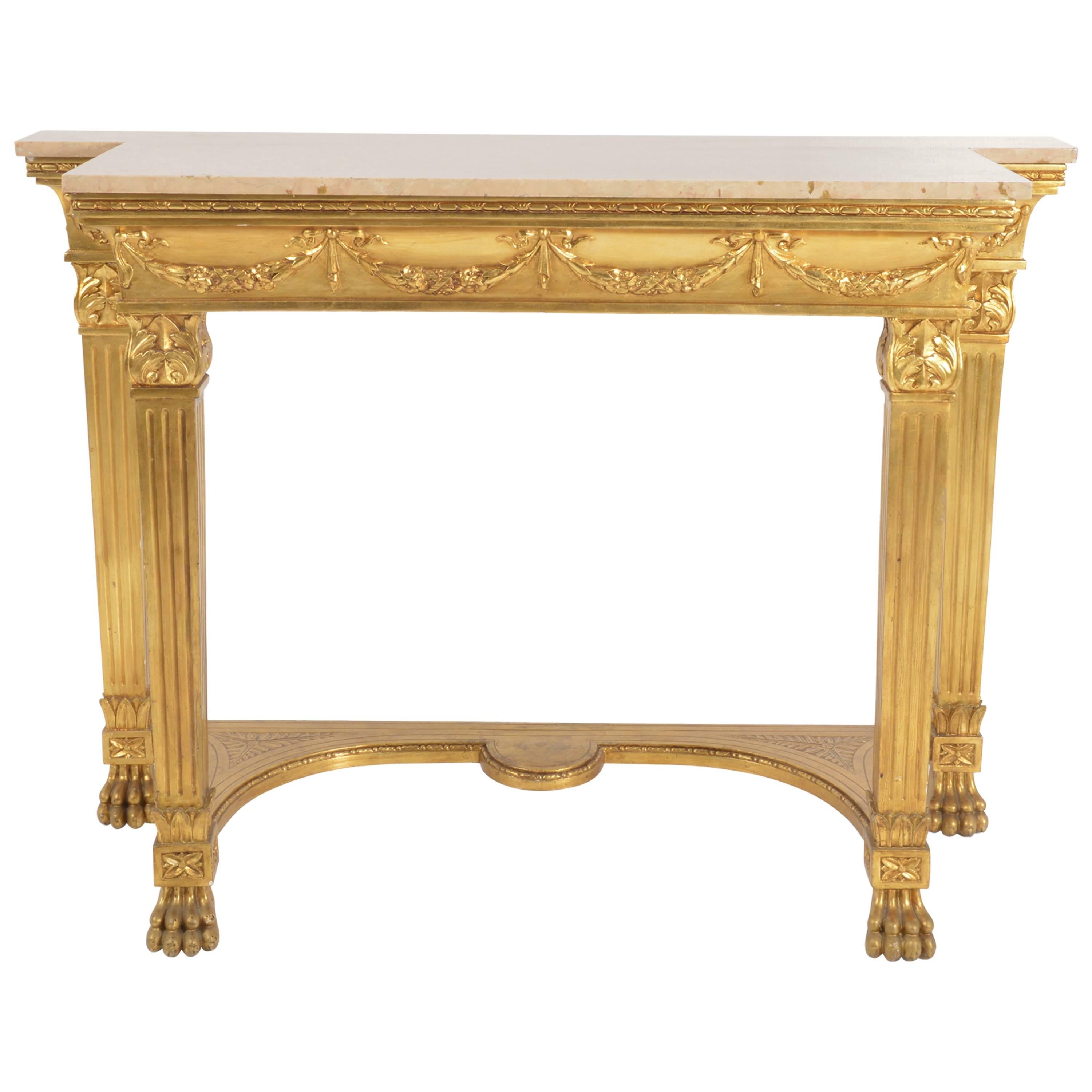 Genovese Giltwood Console with Sand coloured Marble Top, Italy, 1890