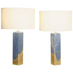 Table Lamp in Azul Stone and Gold Leaf, Designed by Arriau, Model Azula