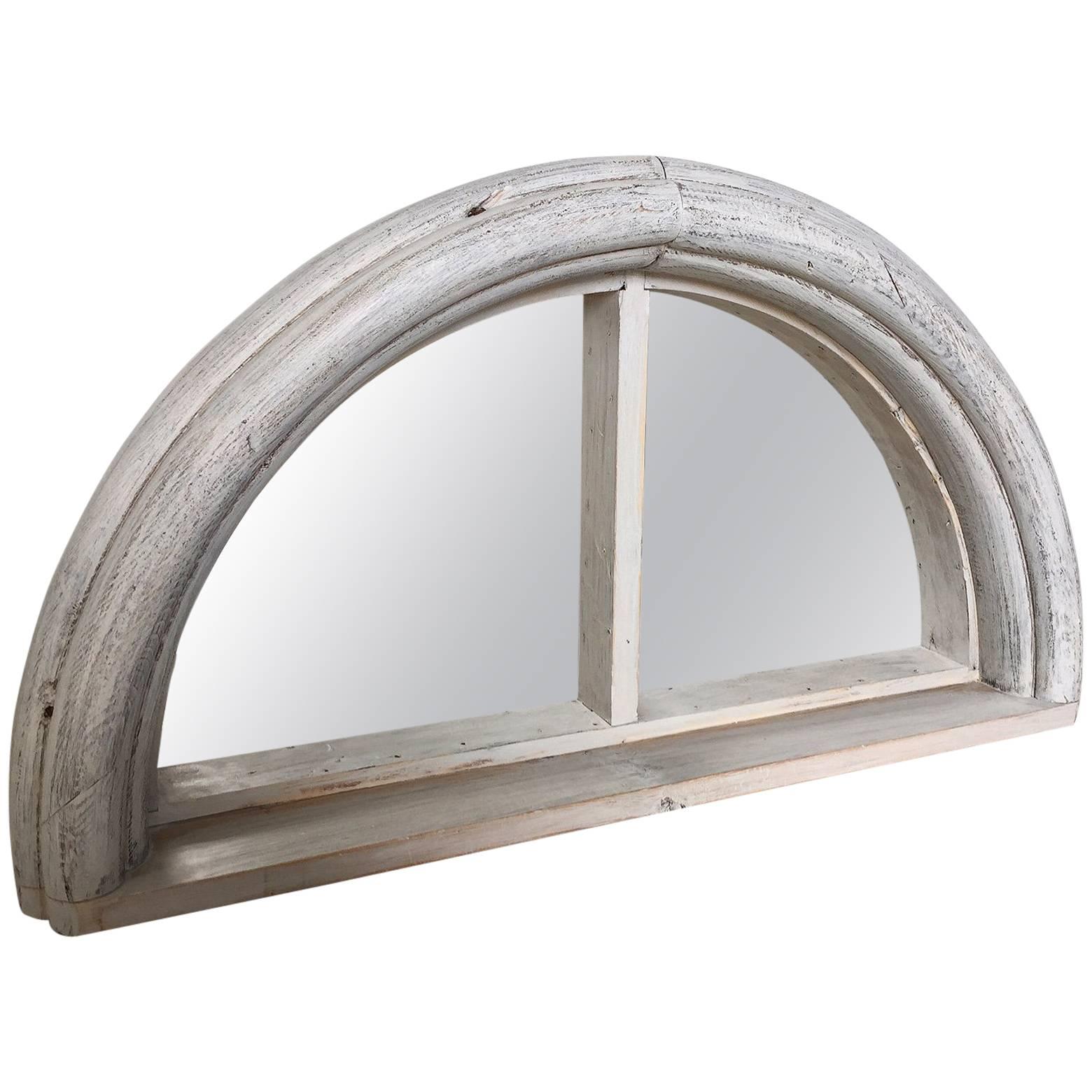 Vintage Antique Architectural Demi Lunar Window Frame Mirror For Sale