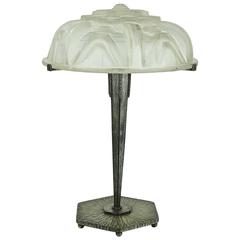 Large Art Deco Muller Freres Table Lamp with Geometric Motifs Design