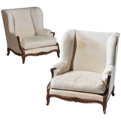 Pair of Overscale French Louis XV Style Bergeres Armchairs