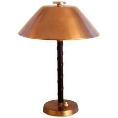 1935-1940 Swedish Brass and Leather Table Lamp by Einar Bäckström