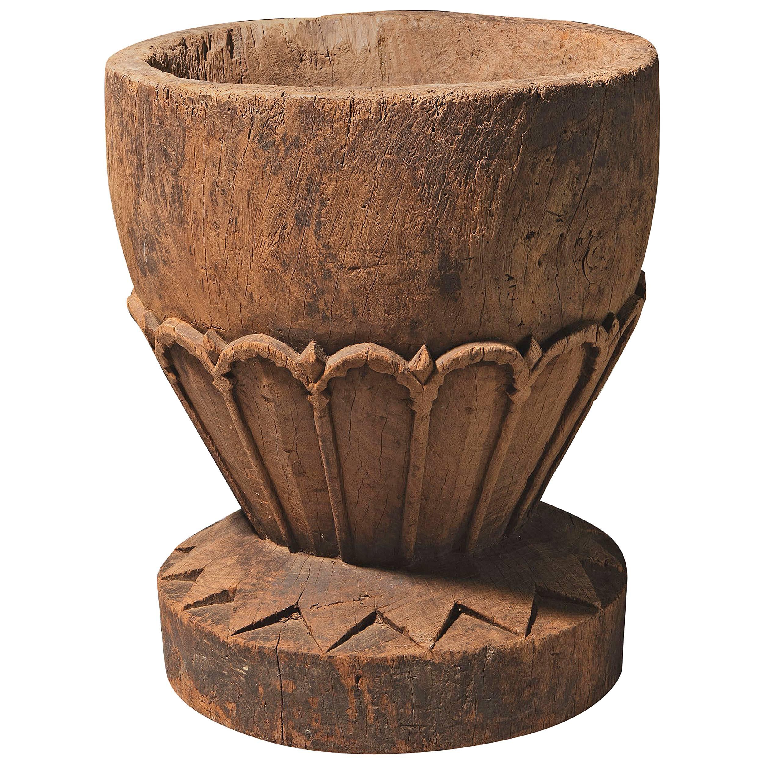 Large Scale Decorative Indian Wooden Mortar