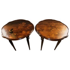 Stunning Art Nouveau Pair of Marquetry Tables Signed by Gallé