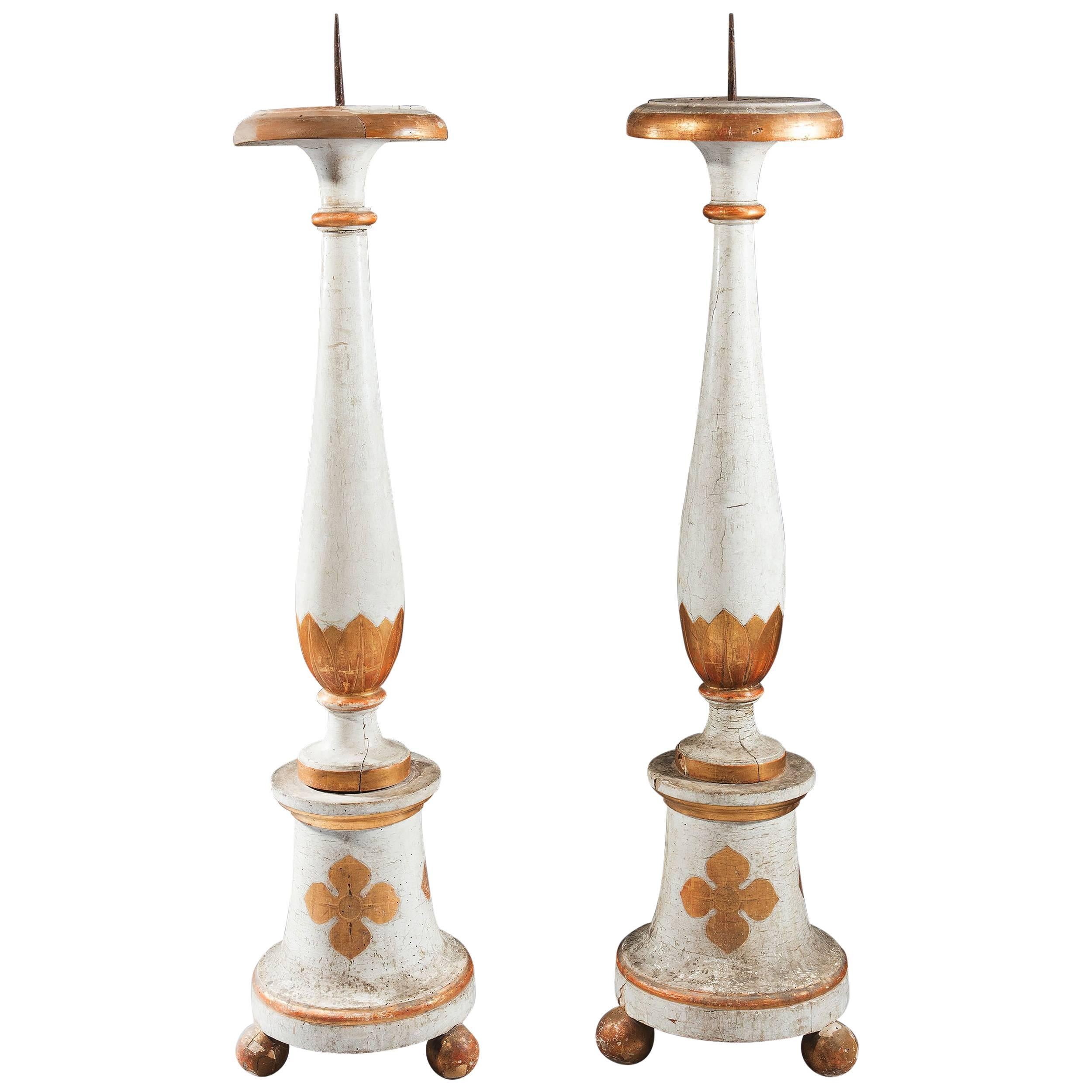 Pair of White and Gold North Italian 18th Century Torcheres