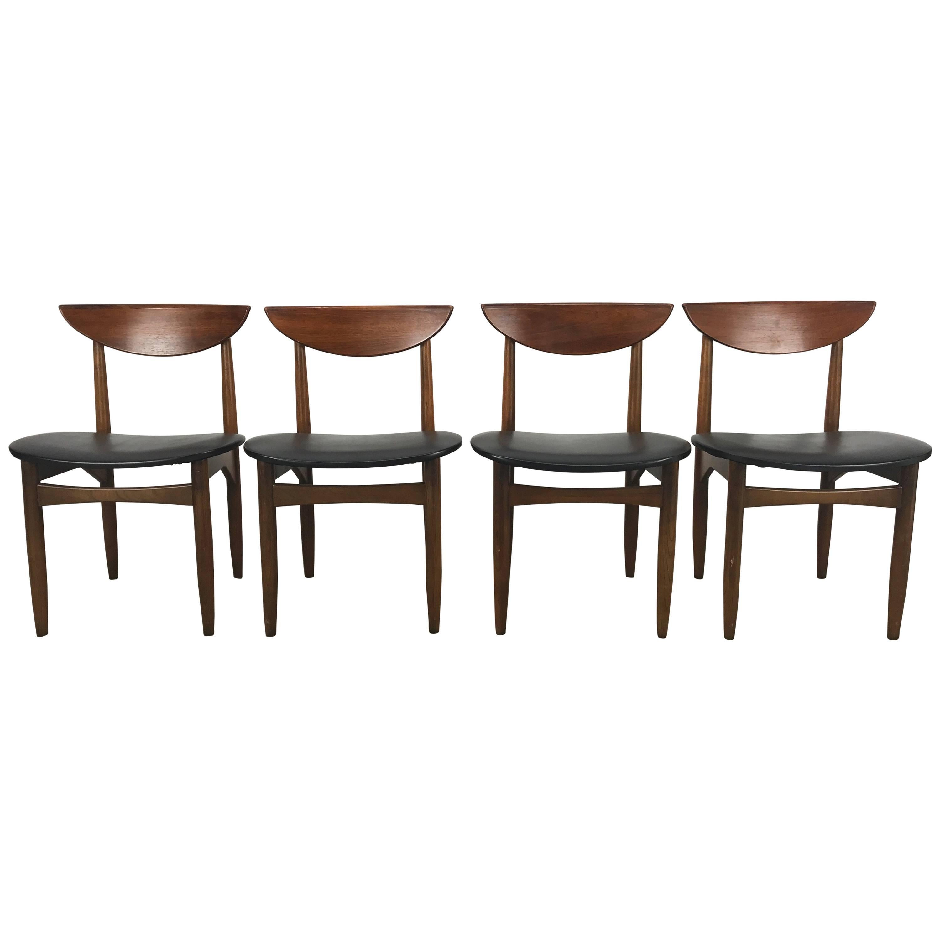 Set of Four Mid-Century Modern Walnut Dining Chairs by Lane