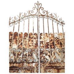 Monumental Pair of Distressed Iron Palace Garden Gates