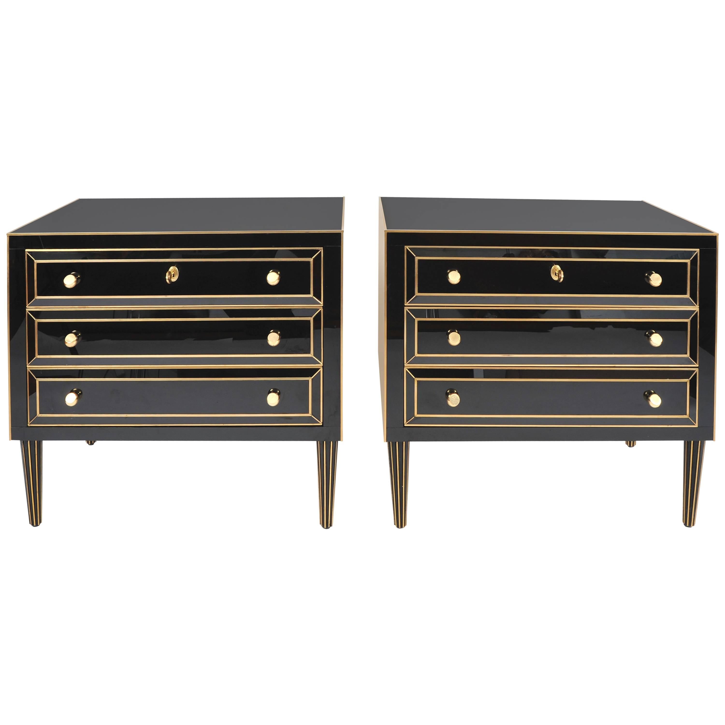 Pair of Italian 1970s Black Glass Chest-of-drawers