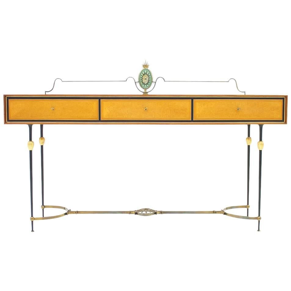 Beautiful Console Table, Sideboard with Brass and Mirror, Italy, 1960s For Sale