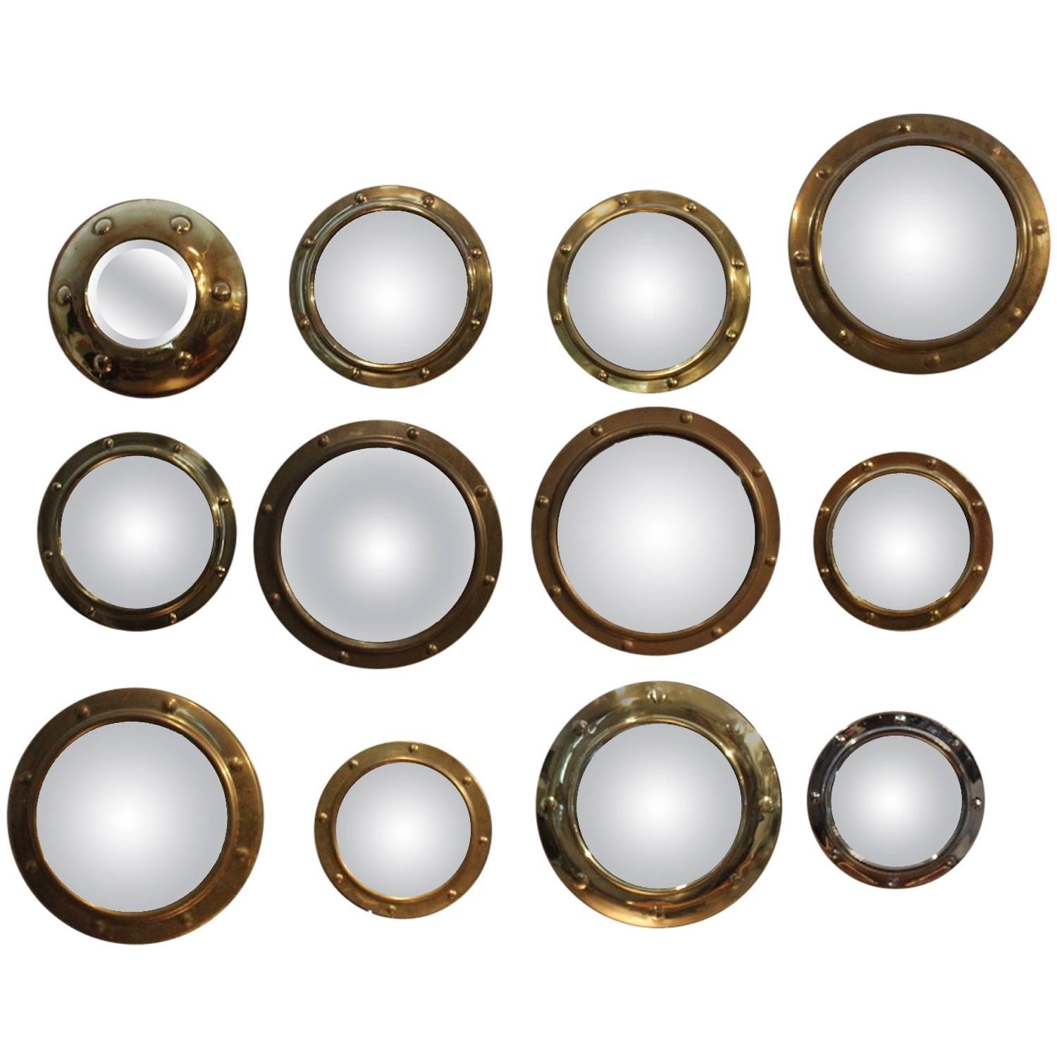 Collection of 12 1930s English Brass Porthole Mirrors
