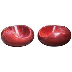 Eero Aarnio Red Pastil Fiberglass Chairs for Asko Set of Two