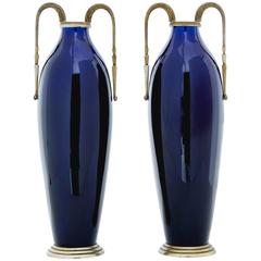 Pair of Decorative French Art Deco Cobalt Blue Vases
