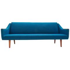 Norwegian Blue Wool Teak Four-Seat Double Sofabed Midcentury Sofa, 1960s