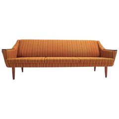 Norwegian Yellow Wool Teak Four-Seat Double Sofabed Midcentury Sofa, 1960s