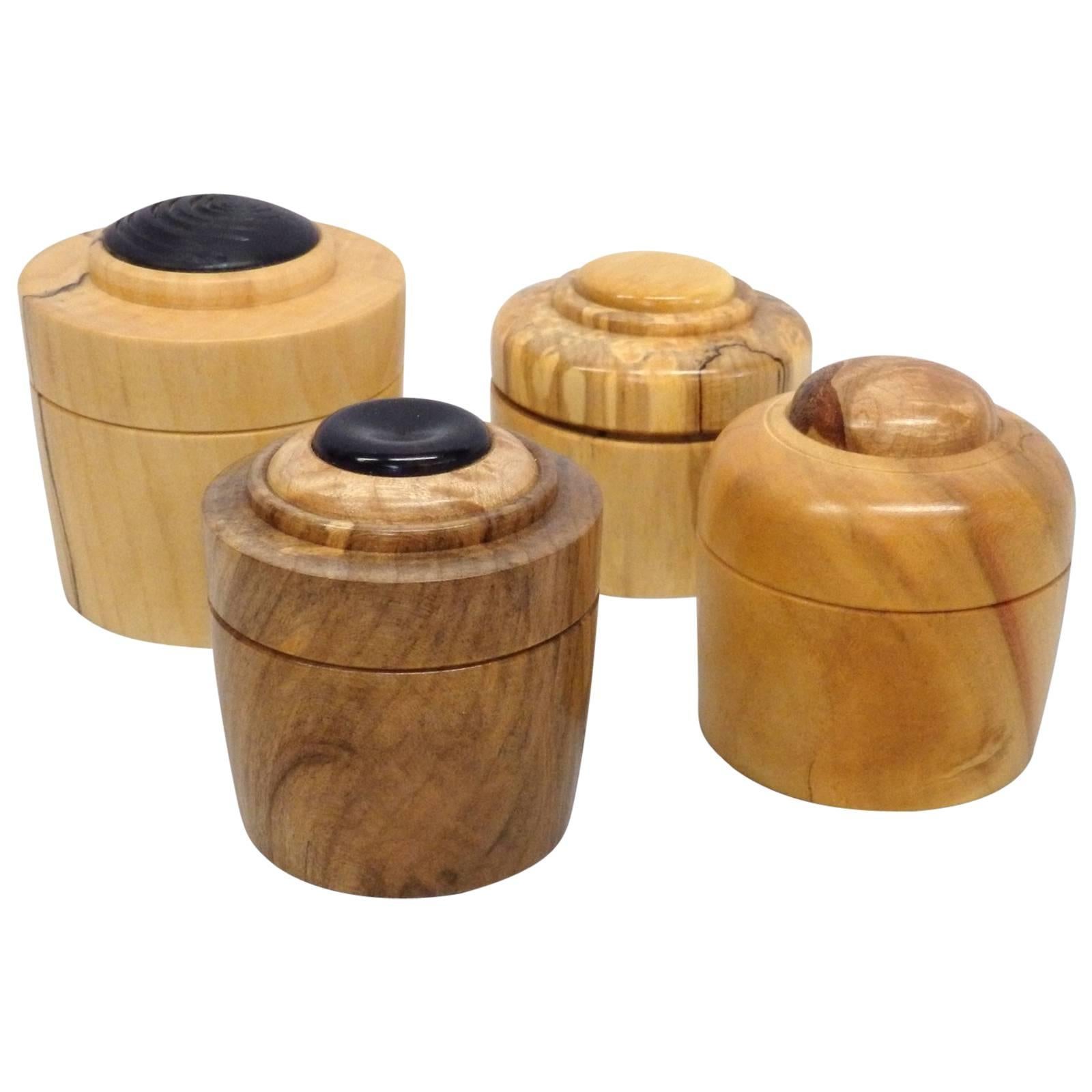 Four Studio Turned Wood Gift Canisters by Steve Sharpe For Sale