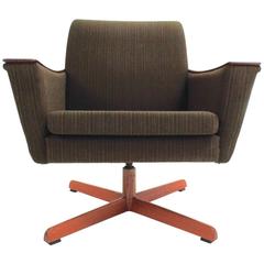 Scandinavian Green Wool and Teak Swivel Armchair Midcentury, 1960s