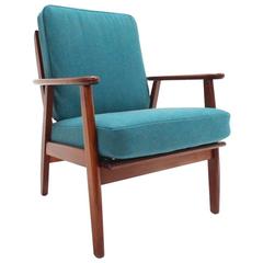 Danish Turquoise Blue Wool and Teak Lounge Armchair Midcentury Chair, 1960s
