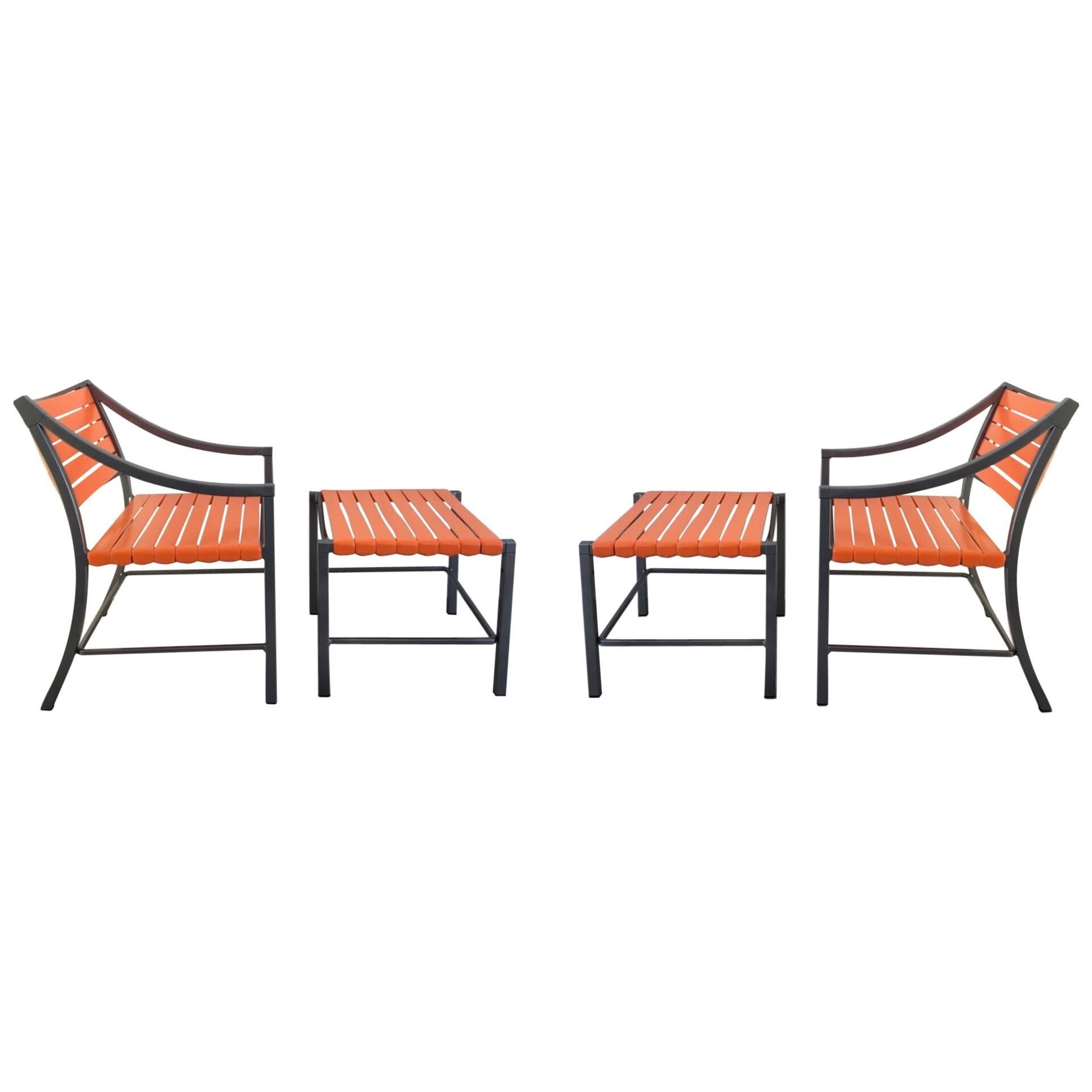 Pair of Outdoor Chairs and Ottomans by Brown Jordan