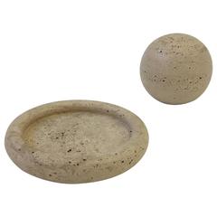 Italian Travertine Bowl and Sphere