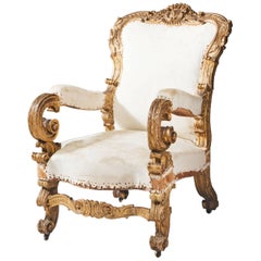 18th Century North Italian Giltwood Throne Chair 