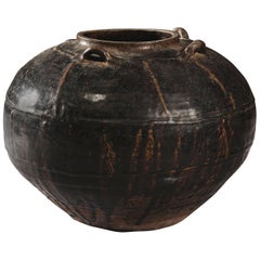 Squat South China Black Brown Glazed Storage Jar