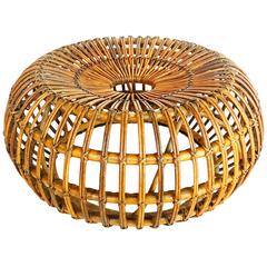 Vintage Large Rattan Footstool by Ico Parisi for V. Bonacina, Italy, 1950s