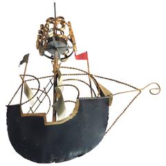 Antique Artisan Handmade Tole Ship Chandelier