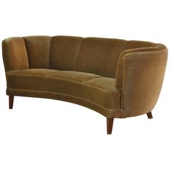 Swedish, 1940s Curved Velvet Sofa