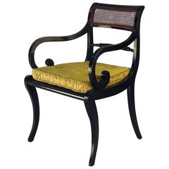 Antique Regency Period Black Armchair England, 1820