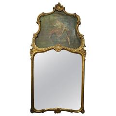Antique French Louis XIV Style Hand-Painted and Giltwood Trumeau Mirror