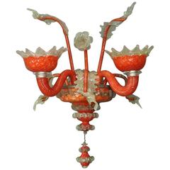 Antique Italian Mouth Blown Venetian Glass Two-Light Wall Sconce, circa 1920