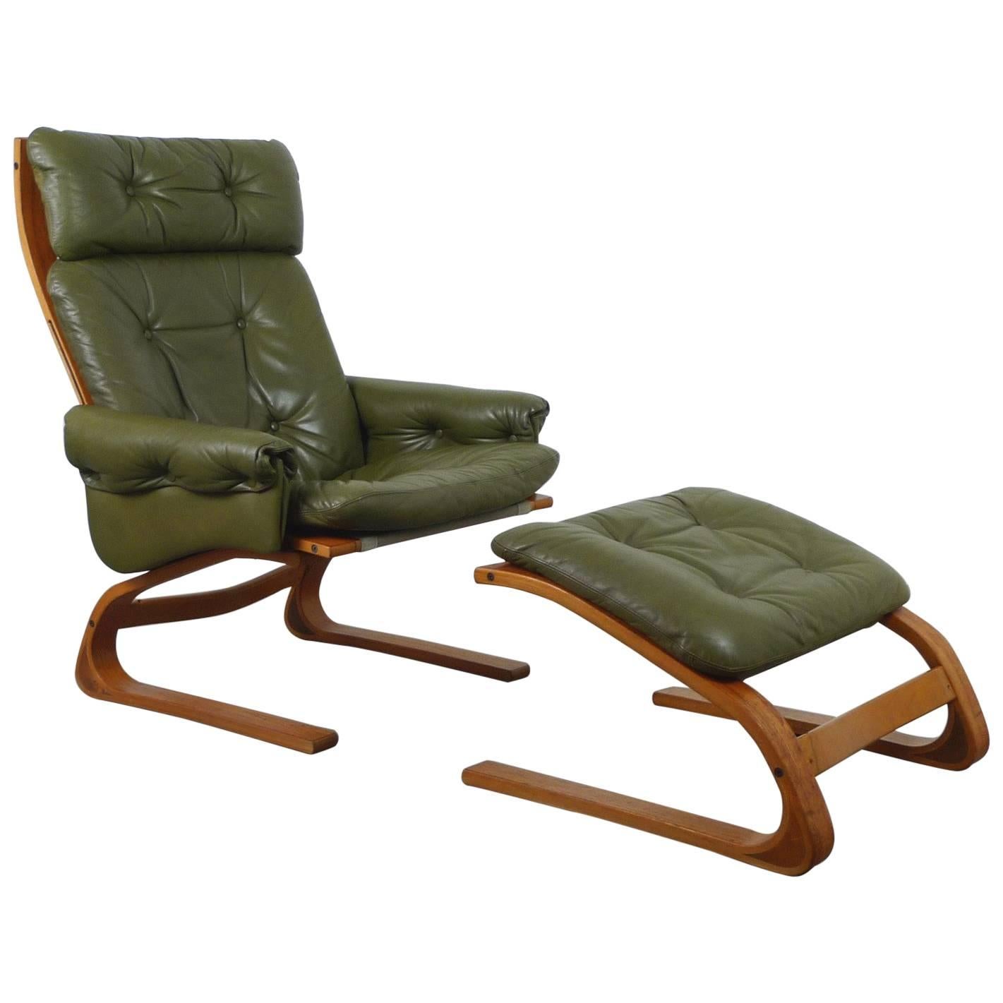 Norwegian Kengu Lounge Chair and Ottoman by Solheim for Rykken, 1970s