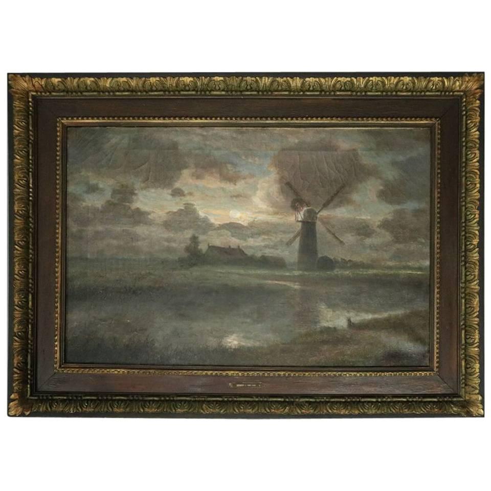 Oversized Oil on Canvas Painting by Herbert C. Sheppard, Dutch Landscape