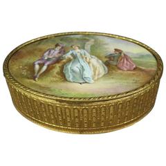 Oversized Antique French Sevres School Hand Painted Porcelain and Brass Box