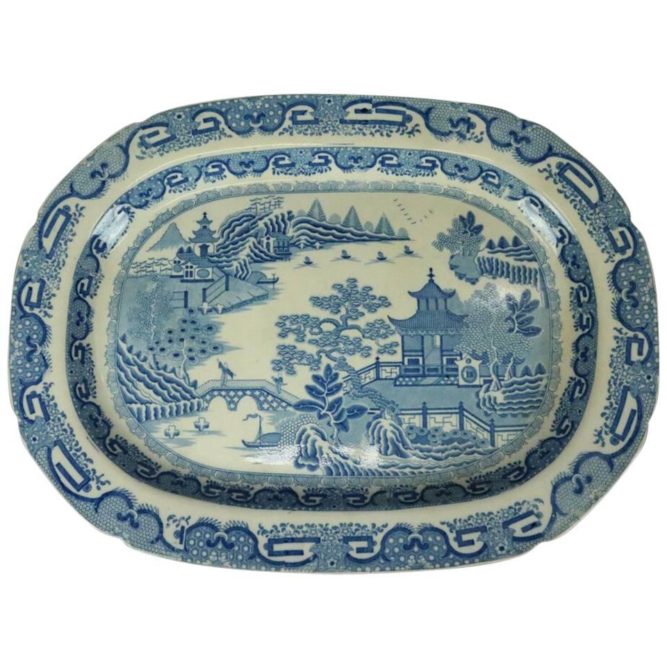 Antique English Herculaneum Chinoiserie Porcelain Serving Platter, circa 1840